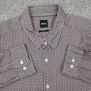 BOSS Hugo Boss Roger Shirt Men XL Pink/Black/White Geometric Slim Fit Lyocel L/S